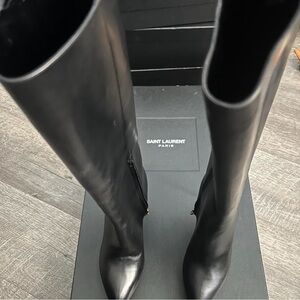 Saint Laurent Paris Janis Tall Black Platform leather knee-high boots